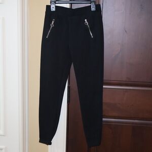 Justice Black Leggings with Pink Logo Tag